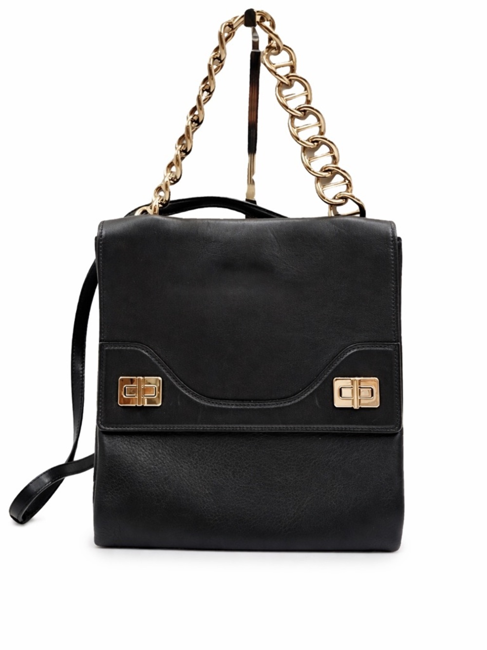 Prada Black Leather Crossbody with Gold Chain Accent